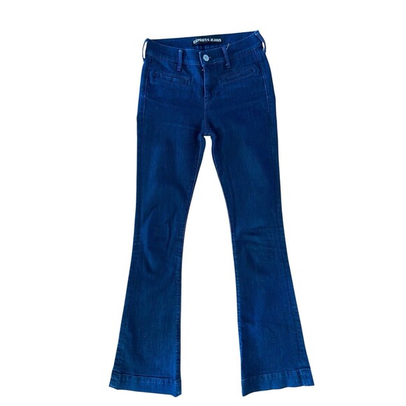 Express Slim Flare Dark Wash Jeans Size 0 Y2K 2000s Bella Swan Indie Sleaze Boho - Picture 1 of 9